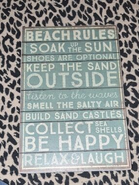 Beach Rules Wall Sign - Aqua Text Decor
